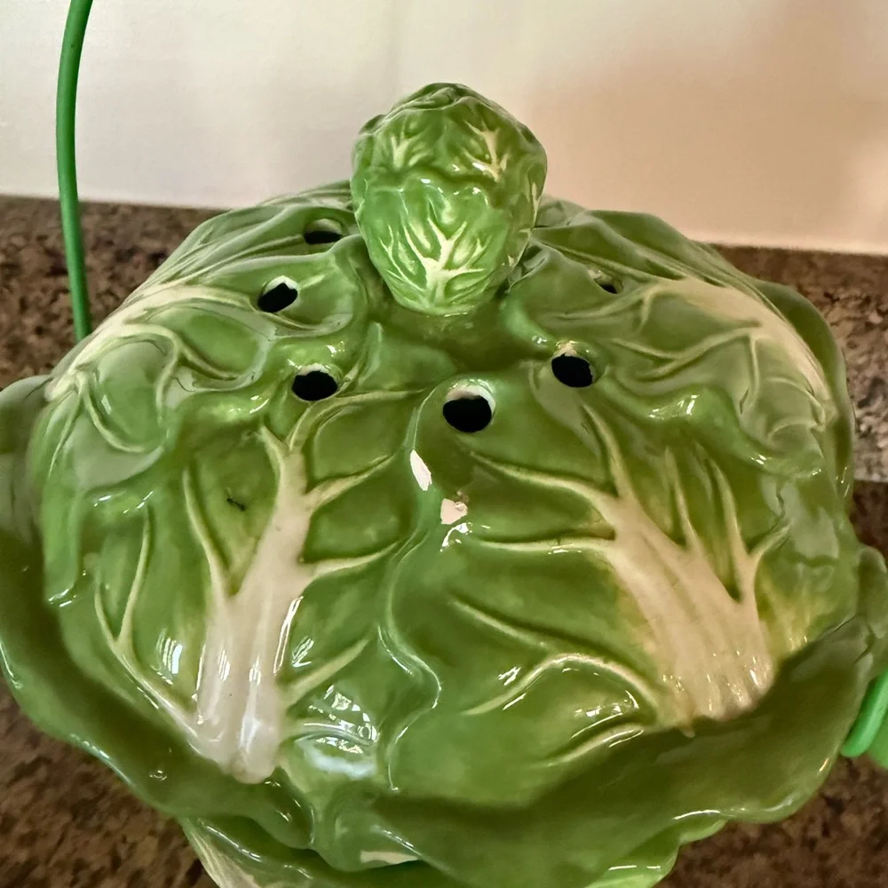 Ceramic Lettuce Compost Keeper Vintage Cabbage Composter Cottagecore Farmhouse